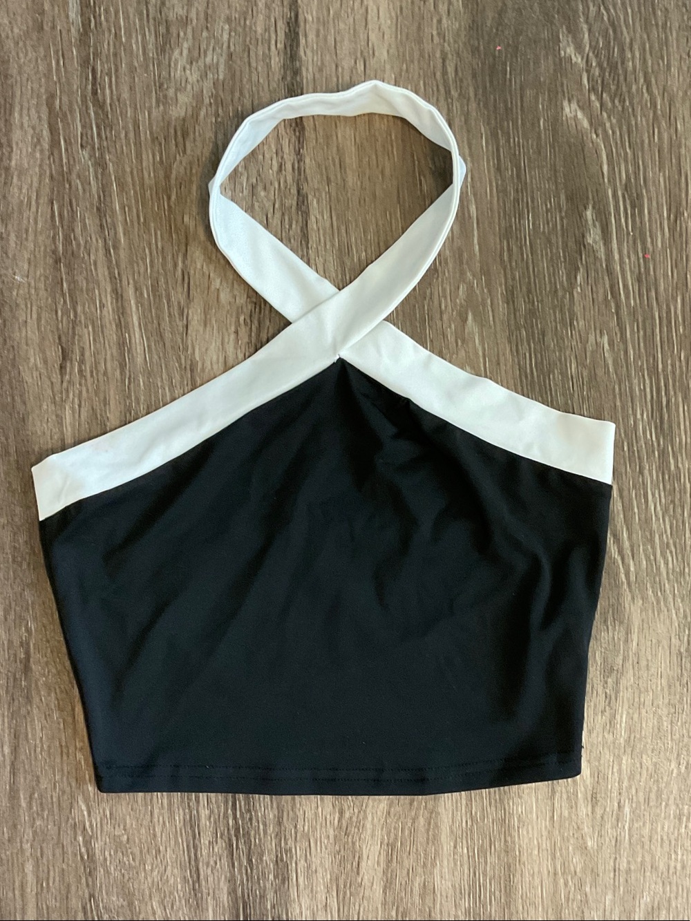 SHEIN Black Crop Top with White Cross Halter